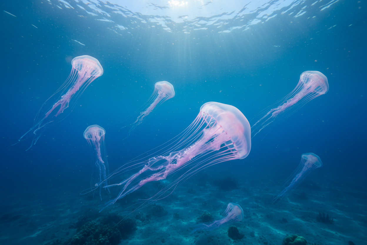 fai un immagine dove sono rappresentate delle meduse 